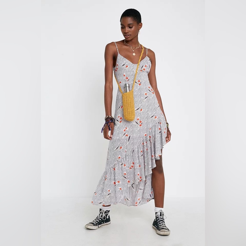 Urban Outfitters Midi Floral Tie-Back Ruffle Dress
